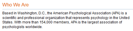 The APA About page last year